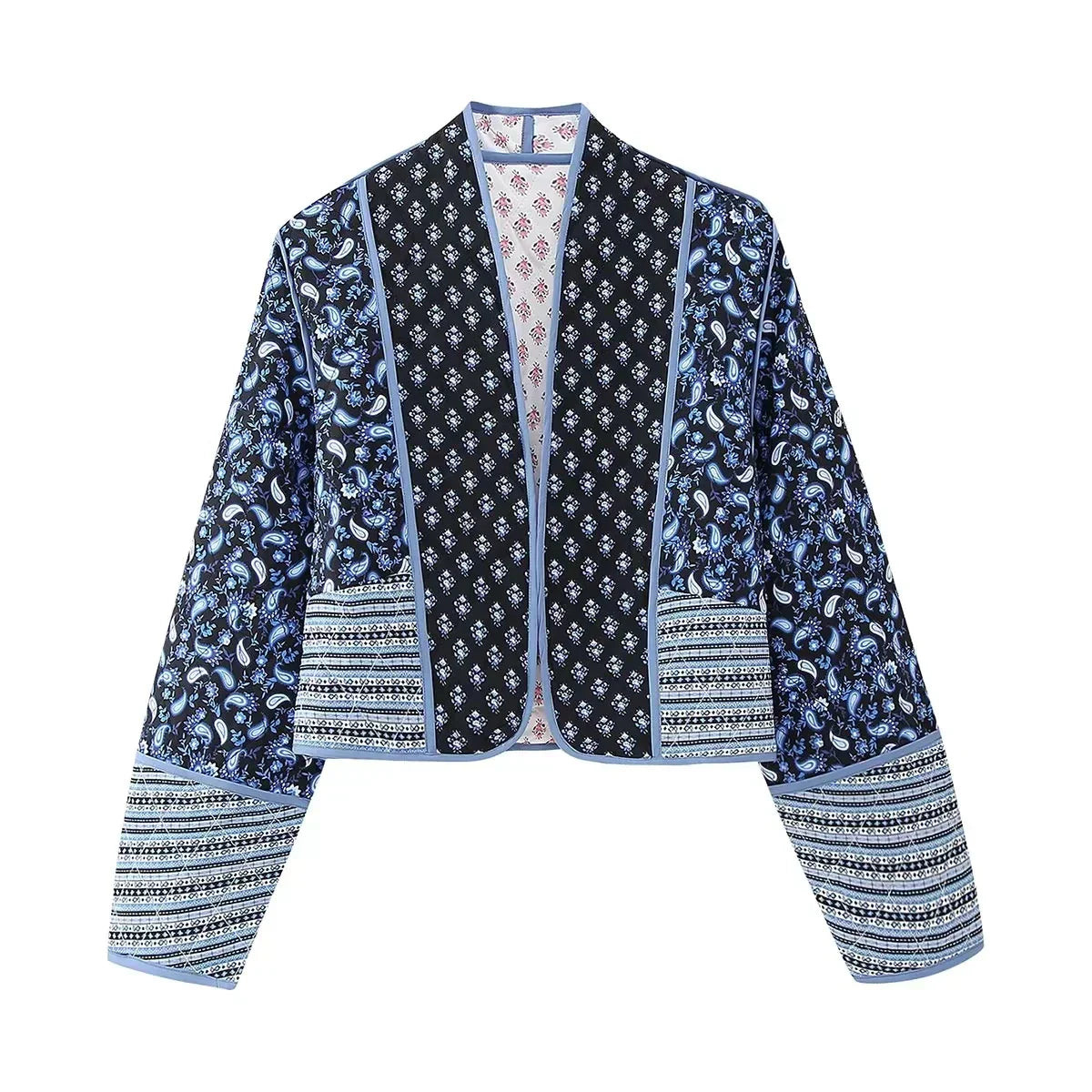 Blauer Damen-Kimono mit Paisley-Muster, Baumwolle, traditionelles Design, modisch, elegant.