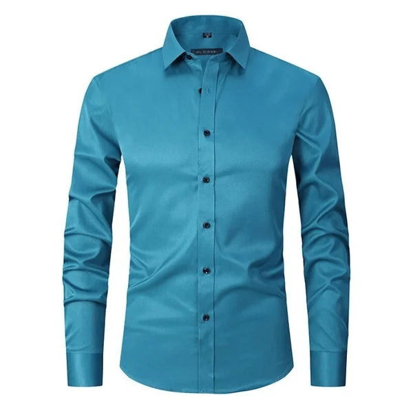 Blaues Herrenhemd, langärmelig, Knopfleiste, Business-Stil, Baumwolle, elegant.