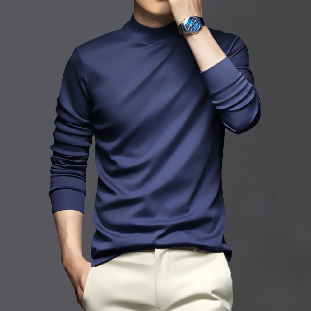 Blauer Herrenpullover, langärmelig, aus Baumwolle, modisch, elegant, für Herbst und Winter.