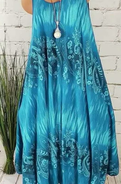 Blaues ärmelloses Sommerkleid mit Paisley-Muster, Damenmode, lässig, leicht, bequem.