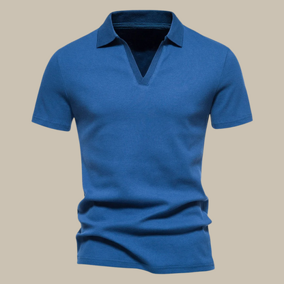 Blaues Herren-Poloshirt aus Baumwolle, kurzärmelig, klassischer Kragen, Freizeitmode.