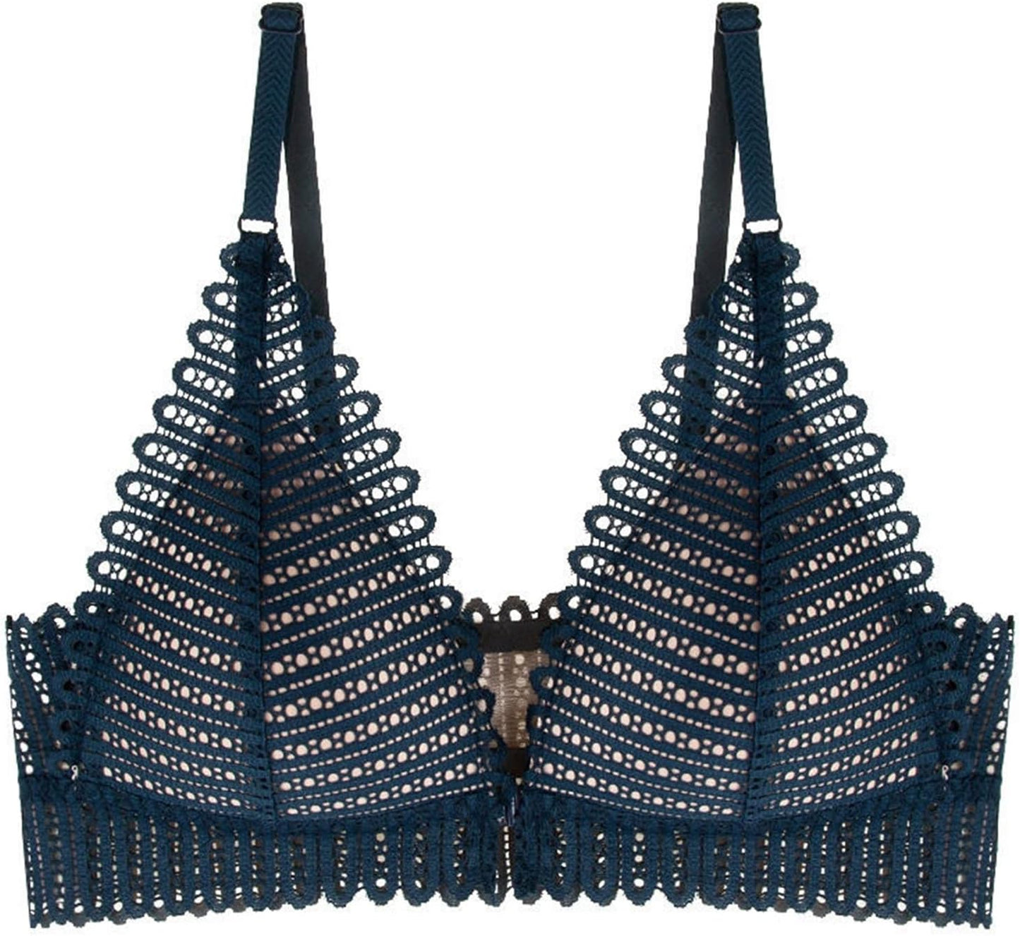 Dunkelblauer Spitzen-BH, Triangel-Design, verstellbare Träger, Damenunterwäsche.