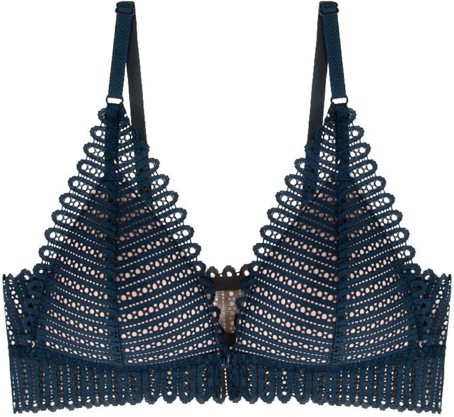 Dunkelblauer Spitzen-BH, Triangel-Design, verstellbare Träger, Damenunterwäsche.