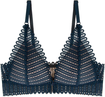 Dunkelblauer Spitzen-BH, Triangel-Design, verstellbare Träger, Damenunterwäsche.