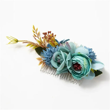 Blauer Blumen-Haarkamm, künstliche Blumen, Hochzeitsschmuck, elegantes Accessoire