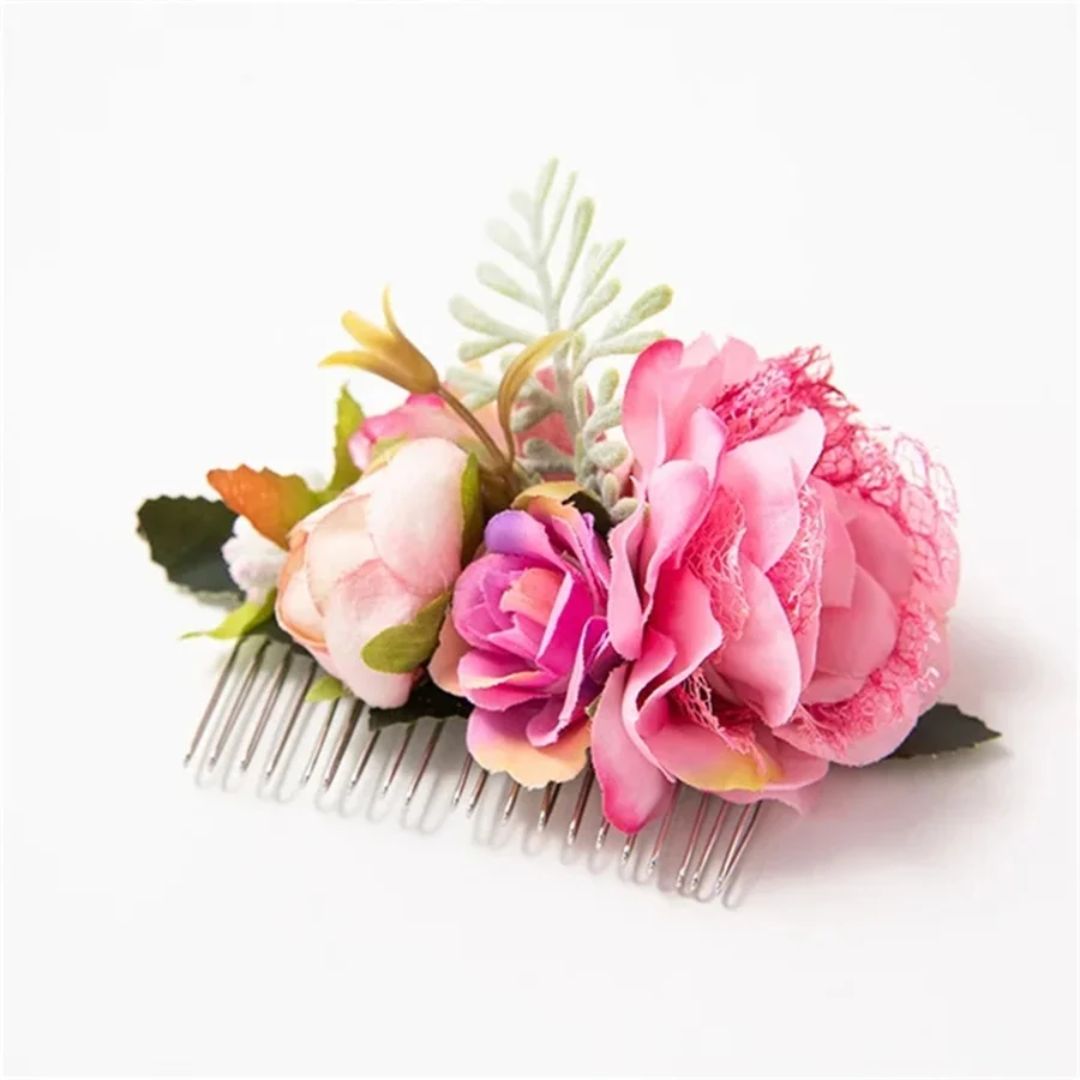 Rosa Blumen-Haarkamm, künstlich, Hochzeitsschmuck, romantisch, elegantes Accessoire.