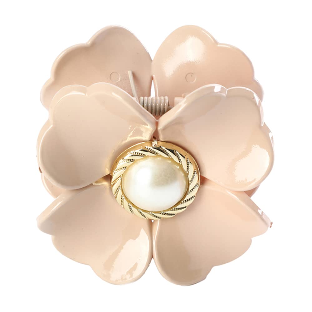 Beige Haarspange Blume Design, Perlenverzierung, Damen Haarschmuck, modisch, elegant.