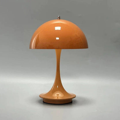Orange Retro Tischlampe, Pilzform, Kunststoff, Vintage Design, Wohnzimmer Beleuchtung.