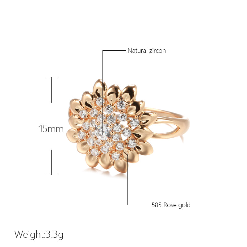 585 Roségold Blumenring mit natürlichen Zirkonen, modisches Schmuckstück für Damen.