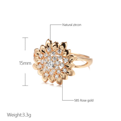 585 Roségold Blumenring mit natürlichen Zirkonen, modisches Schmuckstück für Damen.