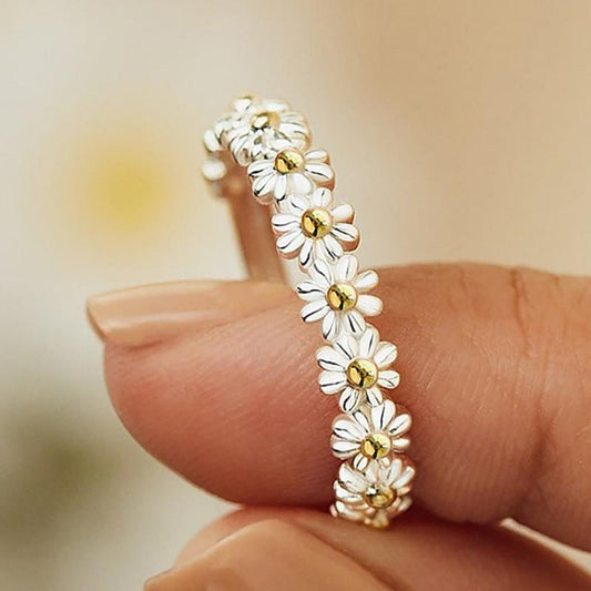 Silberner Gänseblümchen-Ring, Damen, Blumenmuster, handgefertigt, modisch, Schmuckaccessoire.