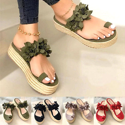 Damen Sandalen mit Blumen, Plateau, grün, rot, schwarz, beige, Sommermode, bequem, elegant.