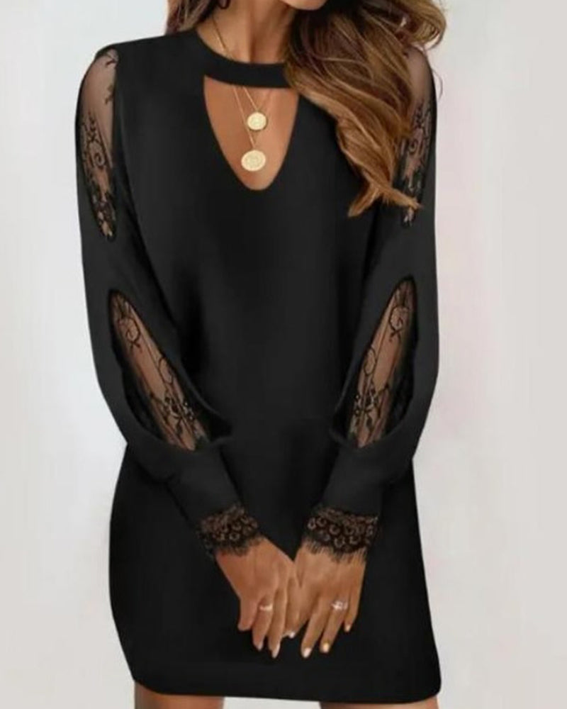 Svart bodycon höstklänning med nät och V-ringning – Selena