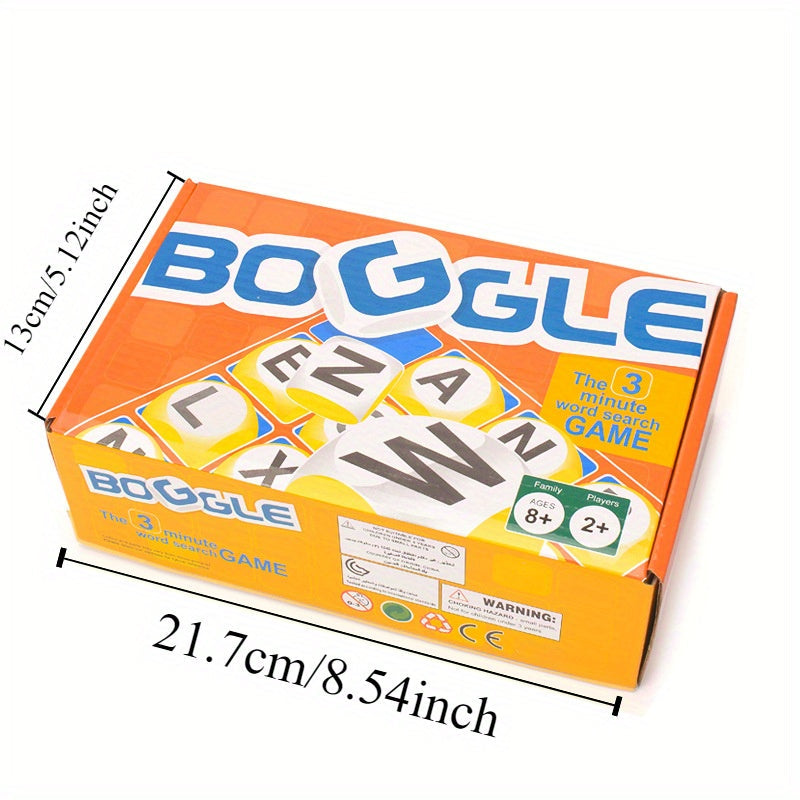 Boggle Wortspiel, orange Schachtel, 3-Minuten-Spiel, für Kinder ab 8 Jahren, 21,7 cm.