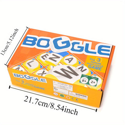 Boggle Wortspiel, orange Schachtel, 3-Minuten-Spiel, für Kinder ab 8 Jahren, 21,7 cm.
