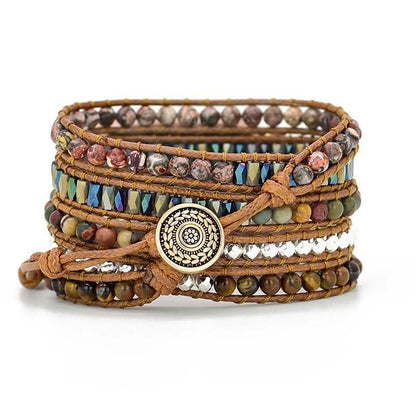 Braunes Wickelarmband mit Natursteinen, Tigerauge, Boho-Stil, für Apple Watch.