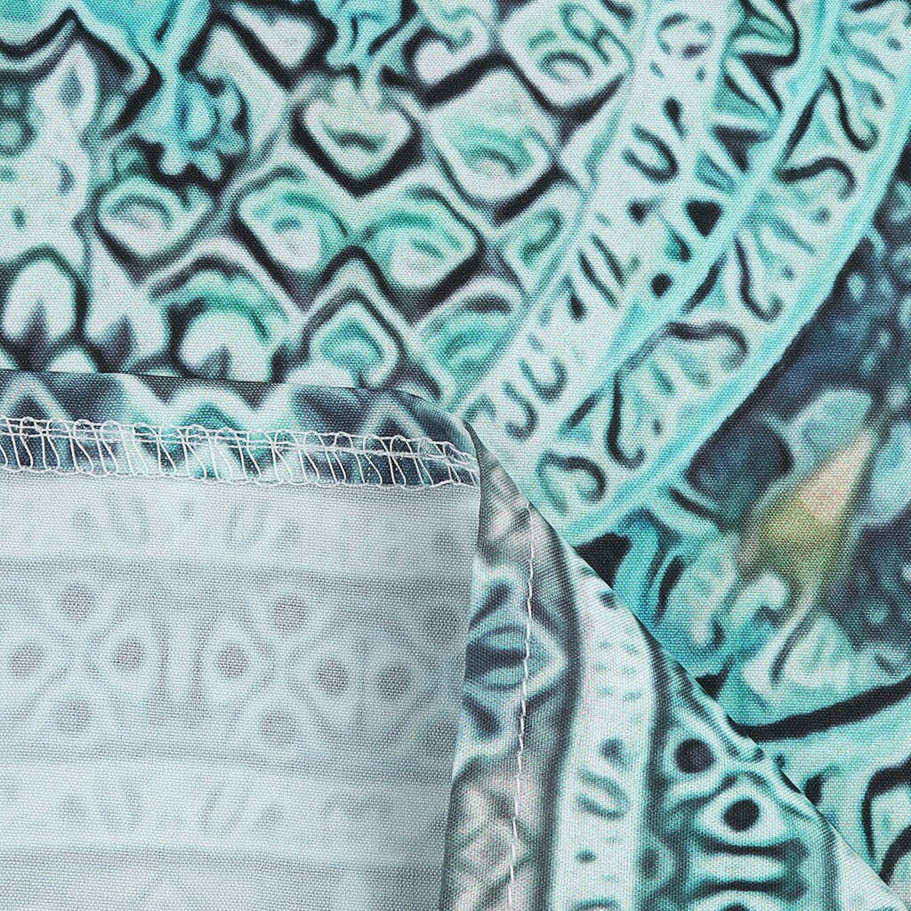 Boho Print Mini Kleid, türkis, langärmlig, Damenmode, Strandkleid, Abendmode, lässig.