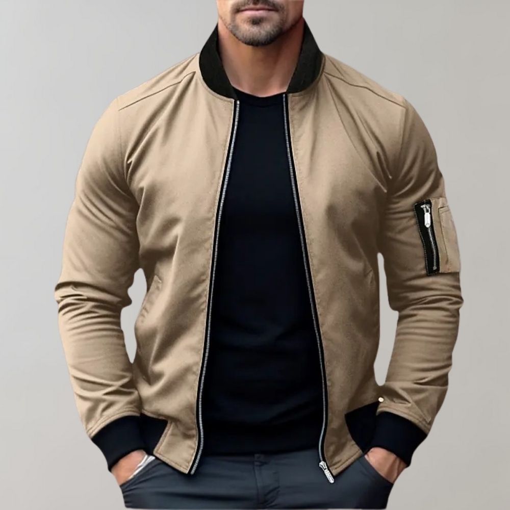 Herren Bomberjacke beige, Reißverschluss, modisch, Freizeitkleidung, Baumwolle, Herbstmode