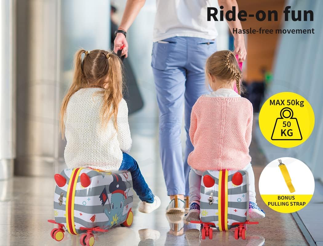 2-i-1 åkbar scooter-resväska för barn med 360° hjul