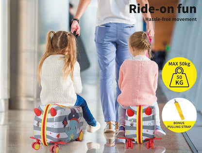 2-i-1 åkbar scooter-resväska för barn med 360° hjul