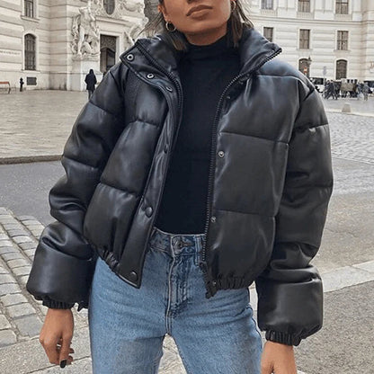 Schwarze Damen-Daunenjacke, gesteppt, mit Reißverschluss, modisch, warm, ideal für Winter.
