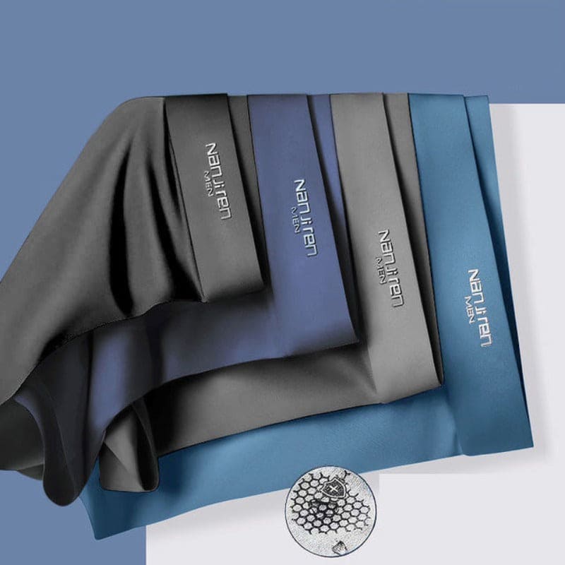 Seidenboxershorts für Herren, ultradünn, atmungsaktiv, in Blau- und Grautönen, komfortabel.