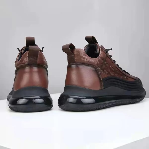 Braune Air-Cushion-Sneaker aus Leder, rutschfeste Sohle, modisches Design, Herrenmode.