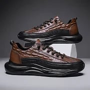 Braune Air-Cushion-Sneaker aus Leder, modisches Design, bequeme Sportschuhe.