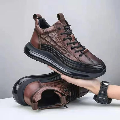 Braune Air-Cushion-Sneaker aus Leder, rutschfeste Sohle, modisches Design, Herrenschuhe.