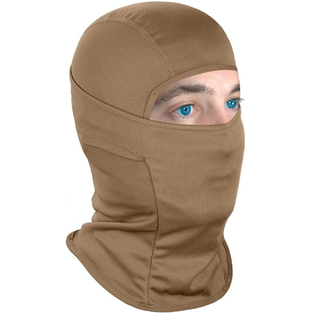 Braune Sturmhaube aus Polyester, atmungsaktiv, ideal für Outdoor-Sportarten und Kälteschutz.