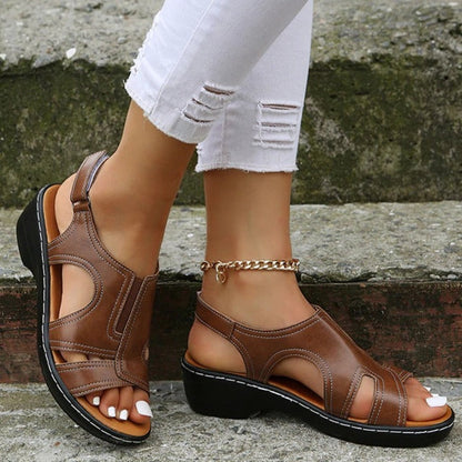 Damen Sandalen Braun Leder, Keilabsatz, Sommermode, bequem, elegant, Freizeit, Outdoor.
