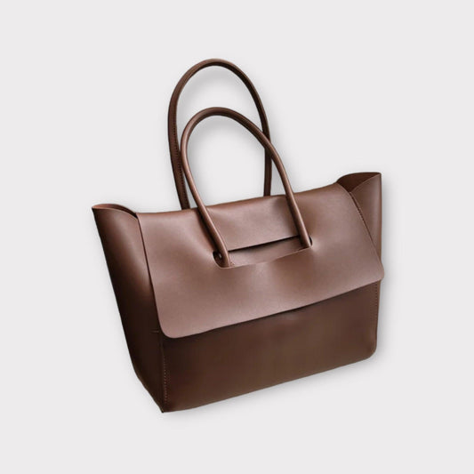 Braune Lederhandtasche mit Griffen, elegantes Design, Damenmode, Accessoire, stilvoll
