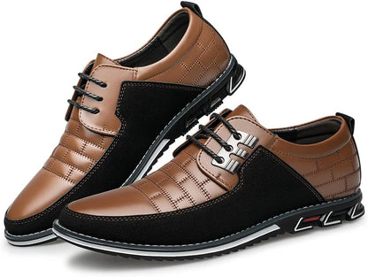 Braune und schwarze Herren-Ledersneaker, stilvoll, bequem, rutschfeste Sohle.