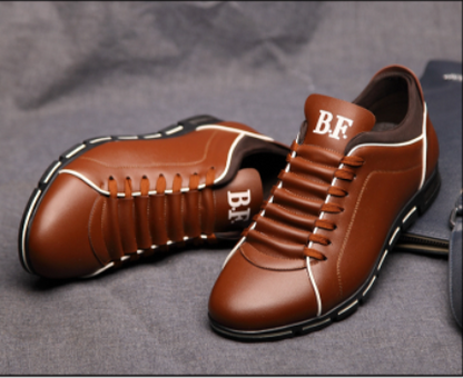 Braune Herrenschuhe aus Leder mit Schnürsenkeln, sportlich-elegant, Markenlogo "B.F."