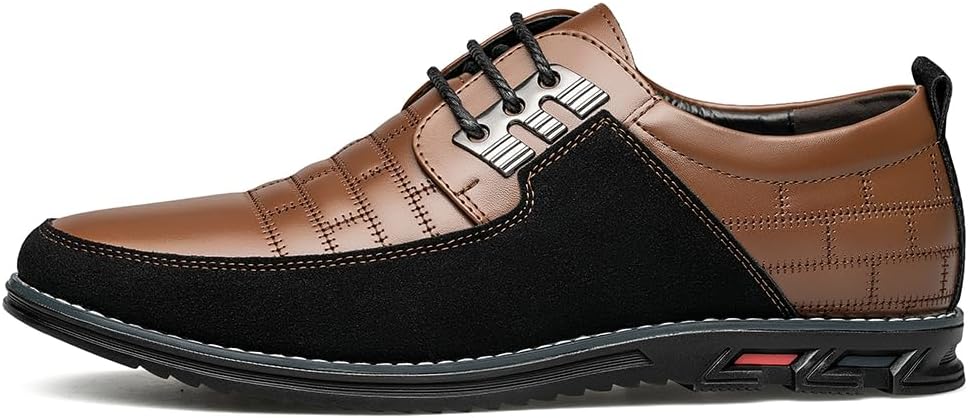 Brauner und schwarzer Herren-Lederschnürschuh, elegantes Design, rutschfeste Sohle.