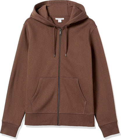 Brauner Kapuzenpullover mit Reißverschluss, Baumwolle, Herrenmode, lässiger Stil, bequemes Design.