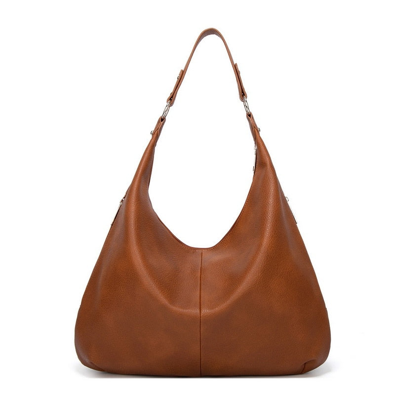 Braune Lederhandtasche, Hobo-Stil, modisch, Damenaccessoire, elegantes Design.