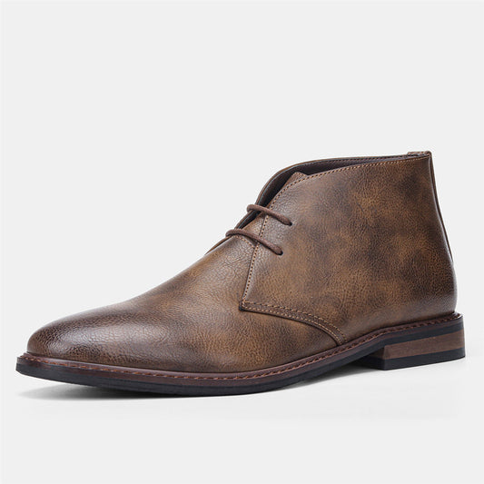 Brauner Herren-Lederschnürstiefel, elegantes Design, ideal für Business und Freizeit.