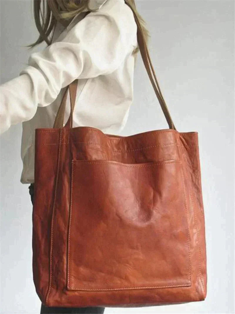 Braune Ledertasche, Damen, große Tragetasche, langlebig, modisch, hochwertig, Alltagstasche.