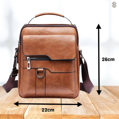 Braune Ledertasche, Umhängetasche, 22x26cm, Herrenmode, stilvoll, robust, Reißverschluss.