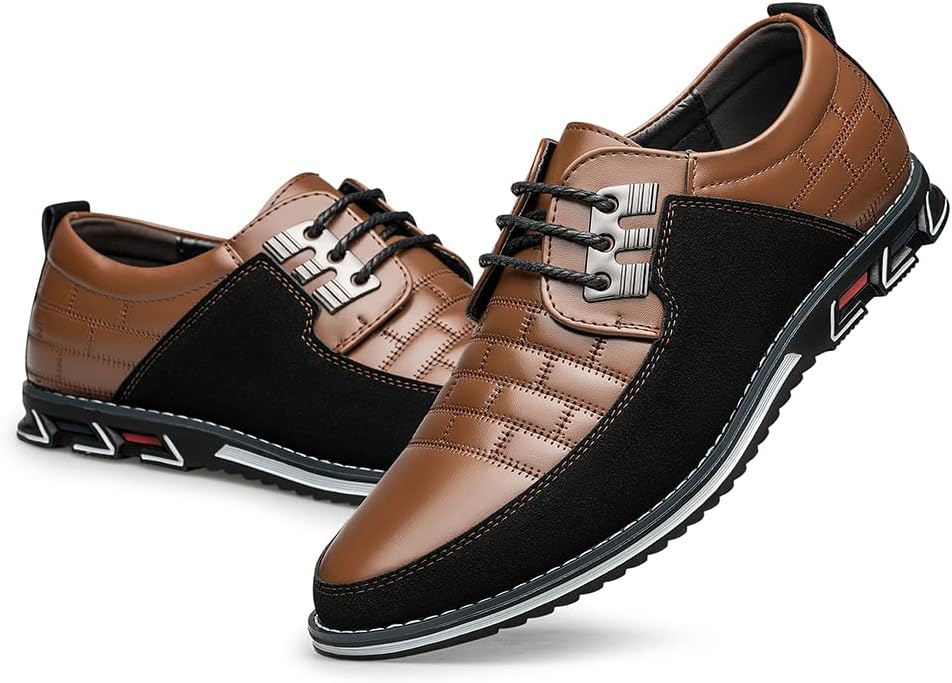 Braune und schwarze Herren-Ledersneaker, rutschfest, modisch, bequem, Freizeitschuhe.