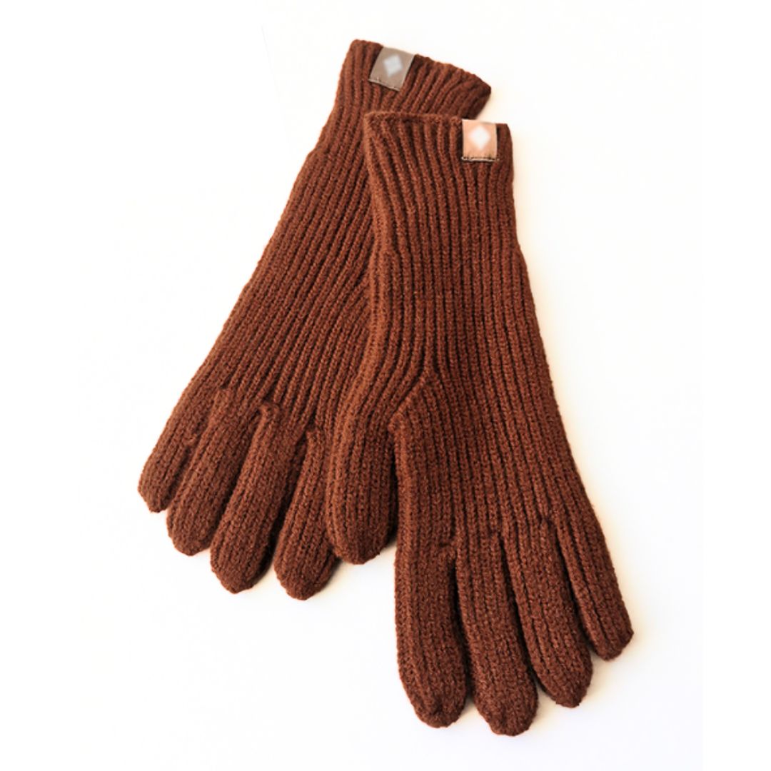 Braune Strickhandschuhe aus Wolle, warm, modisch, ideal für Winter, Unisex-Design.