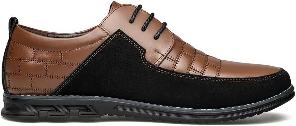 Brauner und schwarzer Herren-Lederschnürschuh, elegantes Design, rutschfeste Sohle.