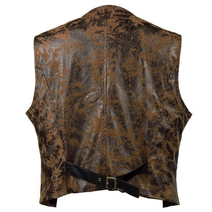 Braune Lederweste mit Schnalle, Vintage-Stil, Herrenmode, Rückansicht