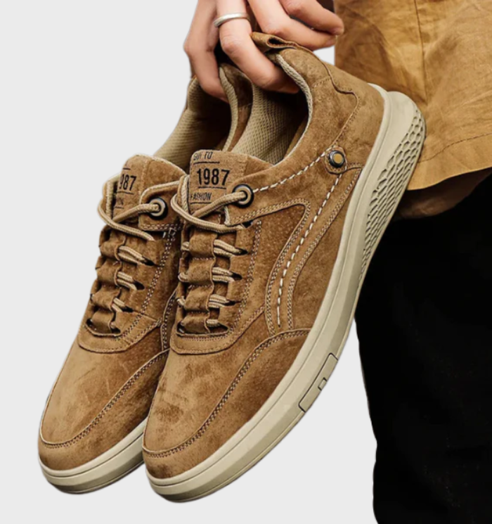 Braune Wildleder-Sneaker, Herren, lässig, rutschfest, modisch, bequem, 1987 Design.