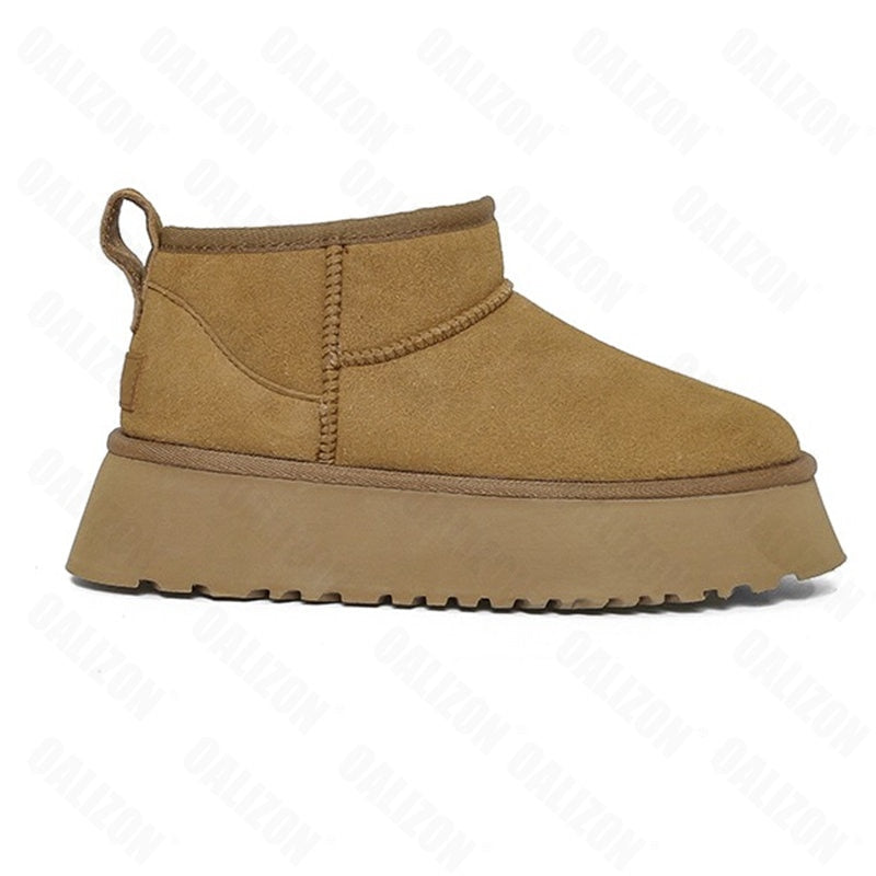 Brauner Wildleder-Stiefel, flache Sohle, Damenmode, Winterstiefel, bequem, rutschfest.