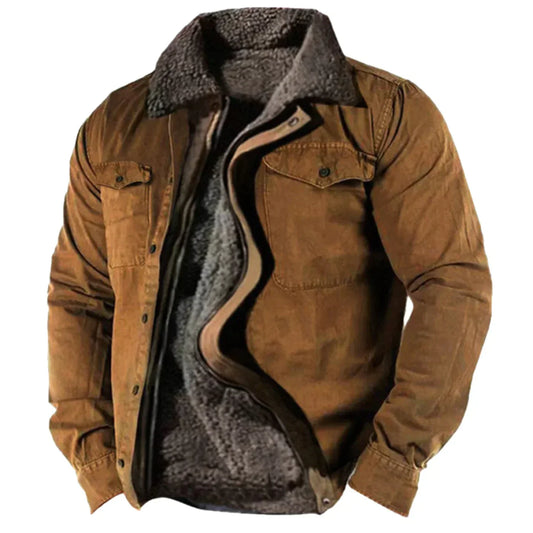 Braune Herrenjacke mit Fleece-Futter, Winterjacke, warm, modisch, Freizeitkleidung.