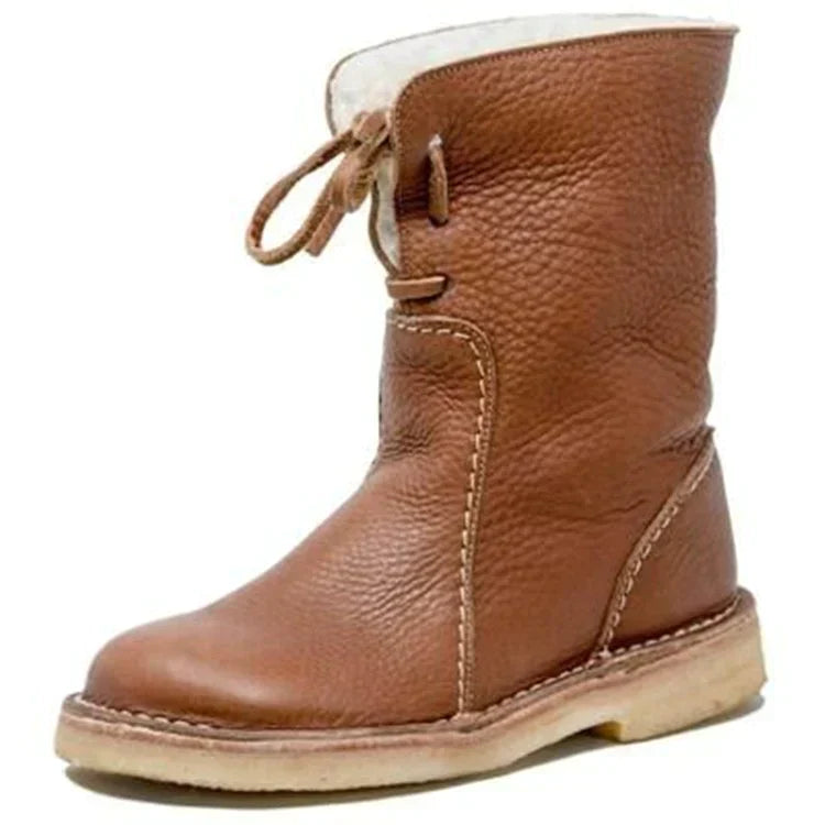 Brauner Lederstiefel mit Schnürung, gefüttert, rutschfeste Sohle, Winterstiefel für Damen.