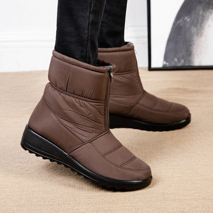 Braune Winterstiefel mit Reißverschluss, warm gefüttert, rutschfeste Sohle, Damenmode.