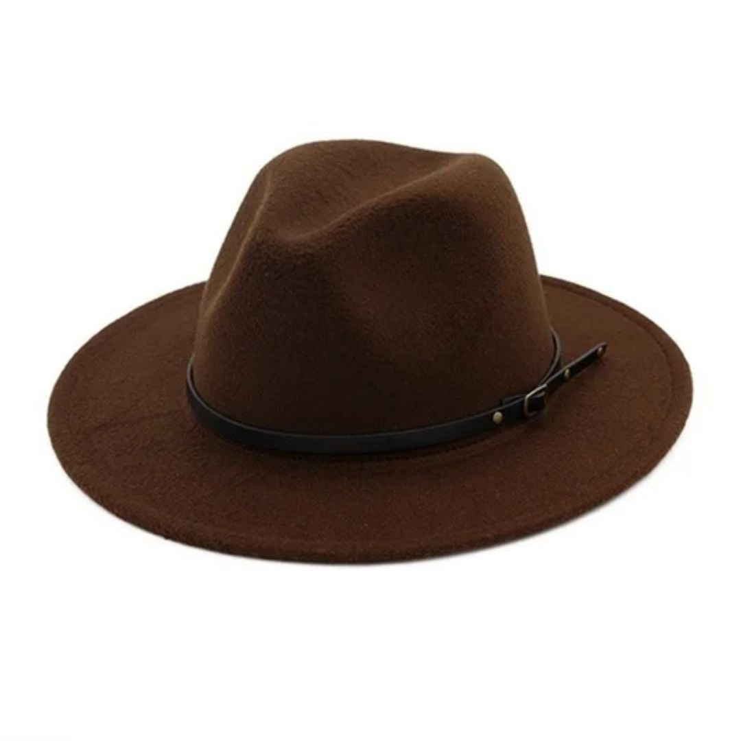 Brauner Filzhut mit schwarzem Band, klassisches Design, modisches Accessoire für Herren und Damen.
